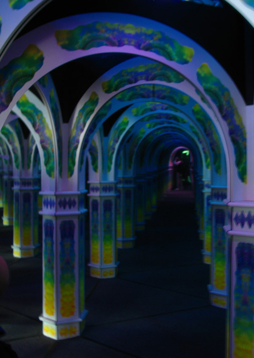 Colorful Arched Tunnel in a Mirror Maze