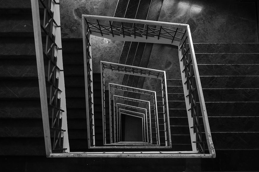 Black and white spiral staircase architecture