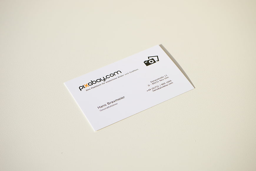 Pixabay Business Card Mockup on White Surface