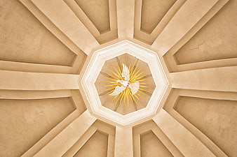 Dove and Rays in Octagonal Church Dome Ceiling
