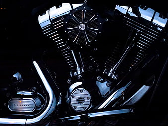 Close-up of Harley-Davidson V-Twin Engine with Chrome Details