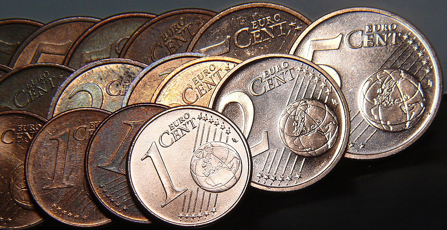 Close-up of Euro Cent Coins Arranged in Overlapping Rows