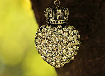 Rhinestone Heart Ornament with Crown Hanging on Tree