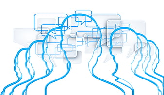 Abstract Blue Human Silhouettes With Speech Bubbles Communication Concept