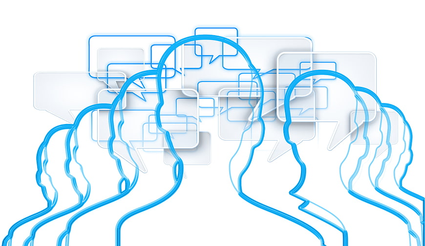 Abstract Blue Human Silhouettes With Speech Bubbles Communication Concept