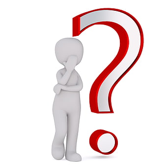 3D white figure thinking next to large red question mark