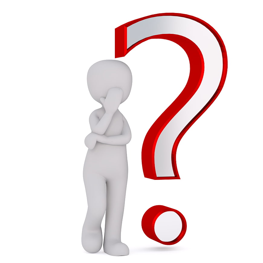 3D white figure thinking next to large red question mark