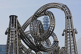 Abstract Steel Sculpture with Twisted Metal Rings