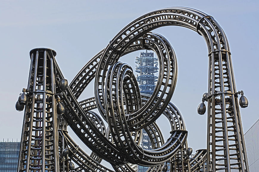 Abstract Steel Sculpture with Twisted Metal Rings