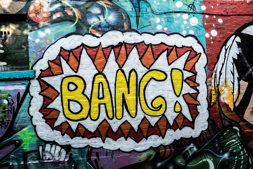 Colorful Graffiti Mural with Bang Comic Speech Bubble