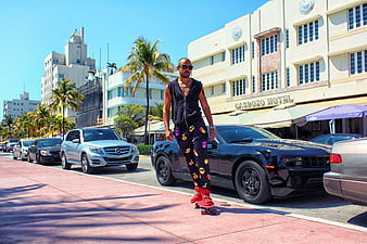 Man Skateboarding on Miami Beach Ocean Drive