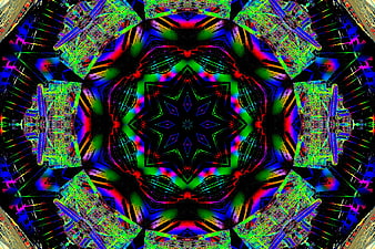 Vibrant Neon Kaleidoscope Abstract Geometric Pattern Background