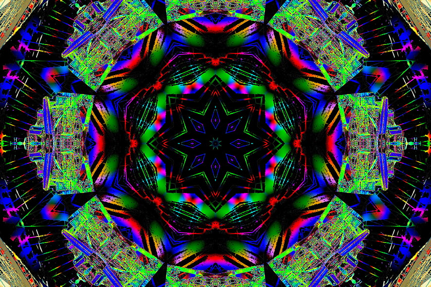 Vibrant Neon Kaleidoscope Abstract Geometric Pattern Background