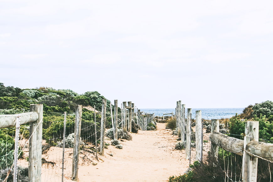 Sandy Pathway Through Wooden Fence to Ocean View