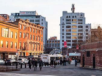 Brooklyn Street Scene with Brick Buildings and Pedestrians