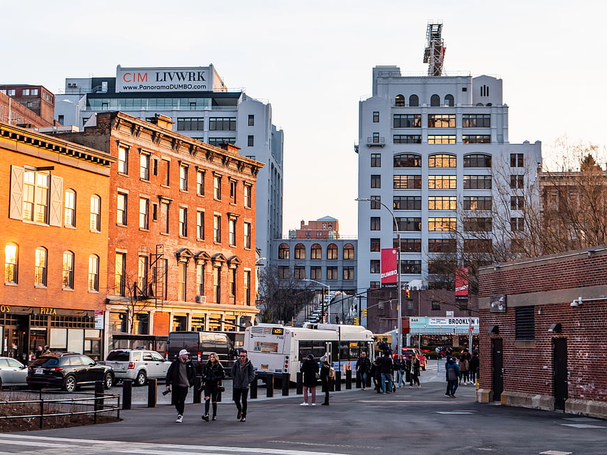 Brooklyn Street Scene with Brick Buildings and Pedestrians