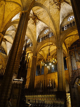 Gothic Cathedral Interior with Arched Ceilings and Pillars