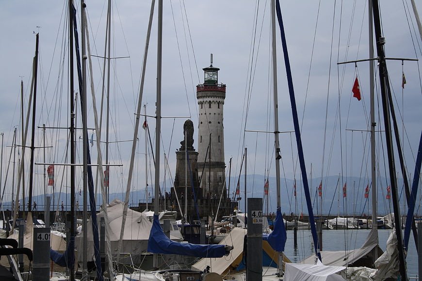 Lindau Lighthouse and Sailboats on Lake Constance