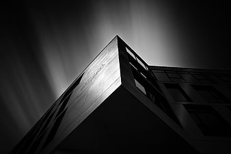 Dramatic black and white low angle modern building corner