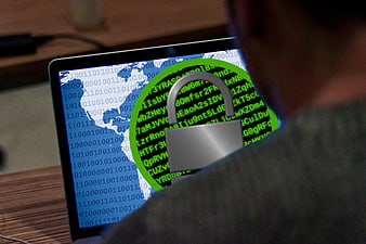 Cybersecurity Concept with Padlock Overlay on Laptop Screen
