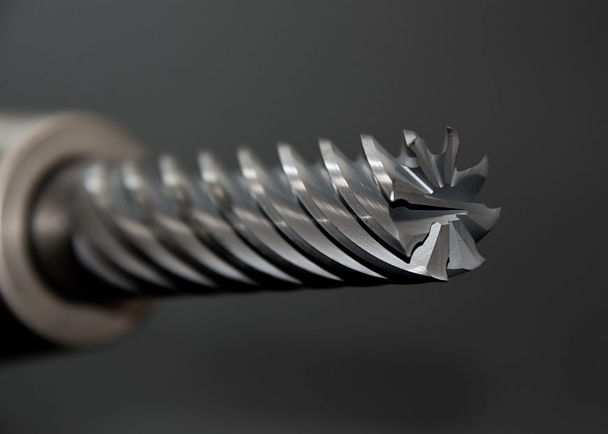 Close-up of a silver metal drill bit tip