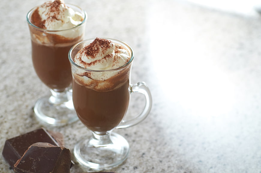 Hot Chocolate with Whipped Cream and Cocoa Powder