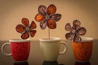 Creative Coffee Pod Flowers in Colorful Ceramic Mugs