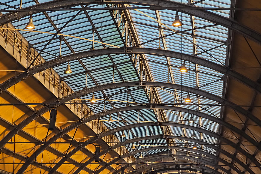 Low Angle View of Industrial Steel Roof Structure