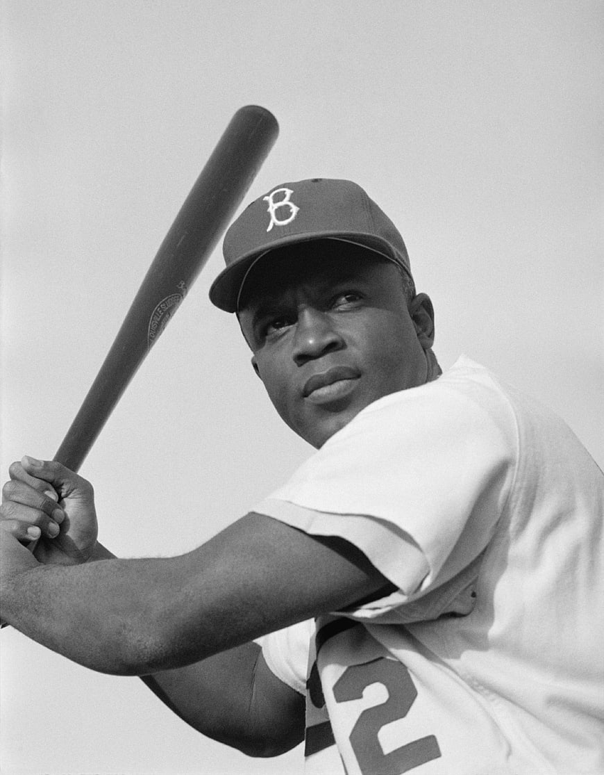 Vintage Black and White Portrait of Baseball Player Jackie Robinson