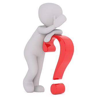 3D Character Leaning on Red Question Mark Symbol