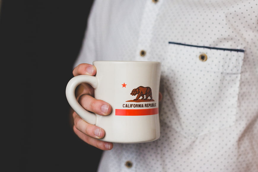 Man Holding White California Republic Flag Coffee Mug