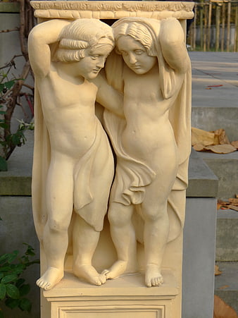 Classical Marble Sculpture of Two Figures Supporting a Pediment