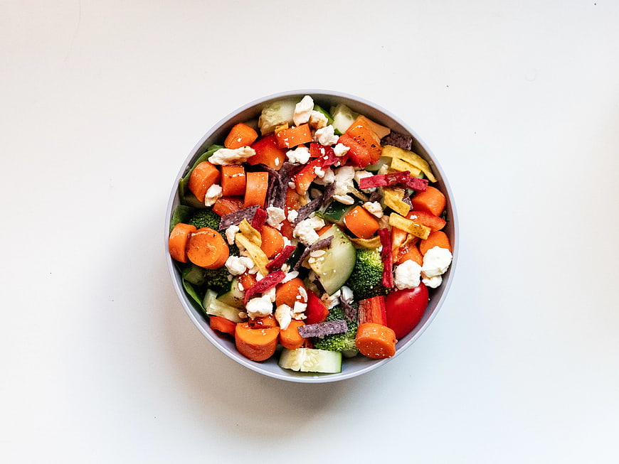 Top View of Colorful Fresh Vegetable Salad Bowl