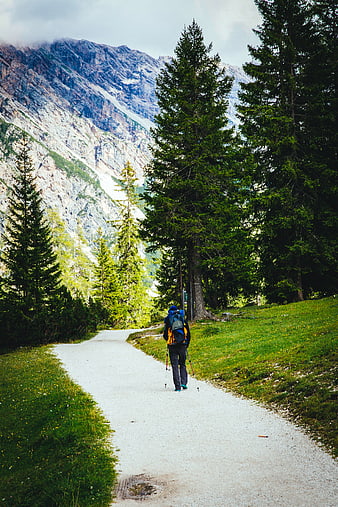 Solo Hiker Walking on Mountain Trail with Backpack