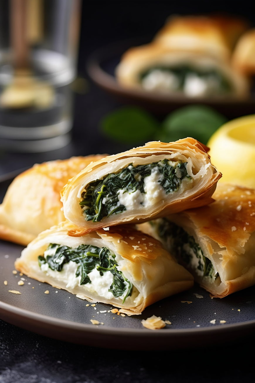 Golden Spinach and Cheese Pastries on Dark Plate