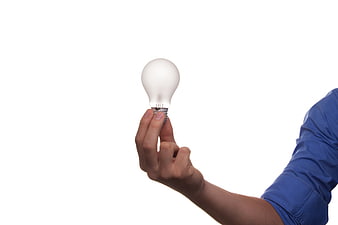 Hand holding light bulb on white background