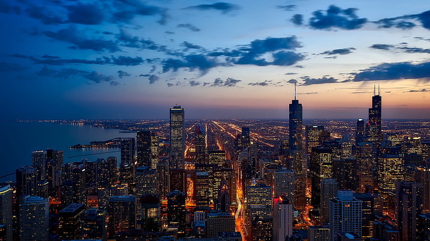 Chicago Skyline at Dusk with Lake Michigan