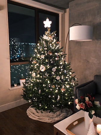 Cozy Christmas Tree in Modern Apartment Interior
