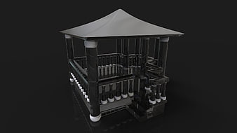 3D Render of Black Gazebo with White Accents