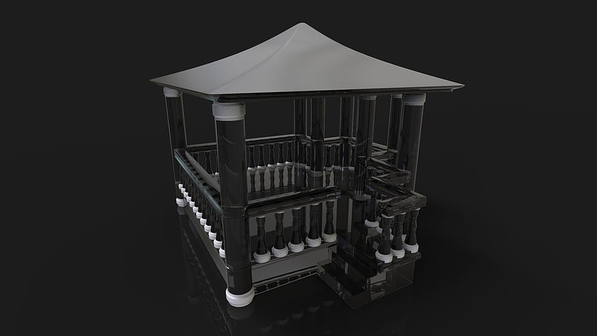 3D Render of Black Gazebo with White Accents