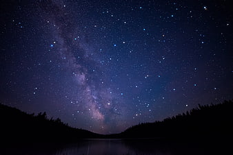Milky Way Galaxy Over Lake and Forest Silhouette at Night