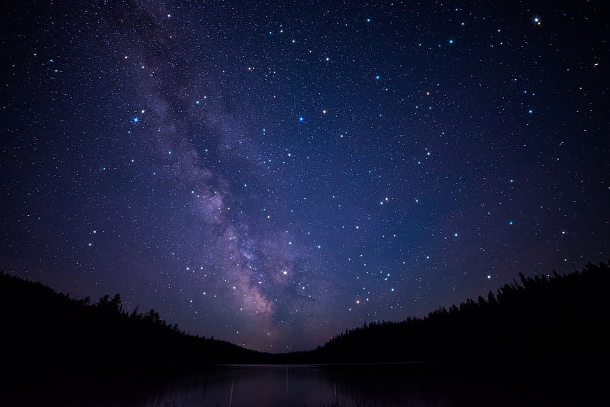 Milky Way Galaxy Over Lake and Forest Silhouette at Night