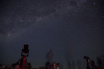 Stargazing with telescopes under the Milky Way night sky