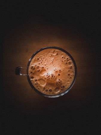 Top View of Frothy Espresso in Glass Mug