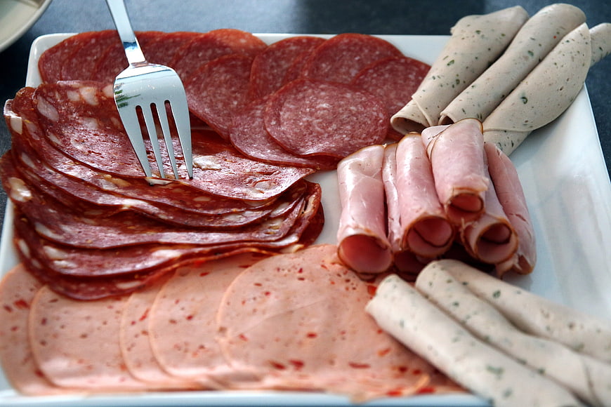 Assorted Cold Cuts and Salami on White Platter