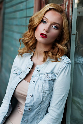 Portrait of Blonde Woman in Denim Jacket
