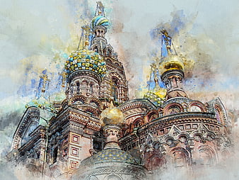 Watercolor Art of Saint Savior on Spilled Blood Cathedral, Saint Petersburg