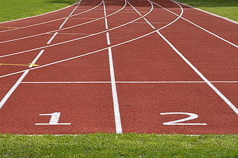 Red Running Track Start Line with Lane Numbers
