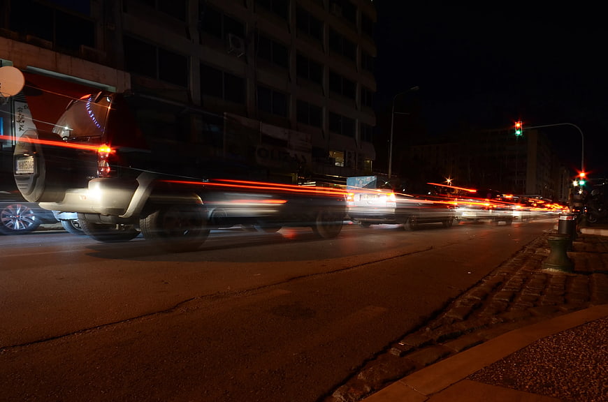 Nighttime city traffic with long exposure light trails