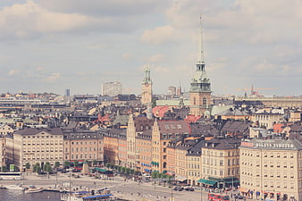 Stockholm Cityscape with Church Spires and Harbor